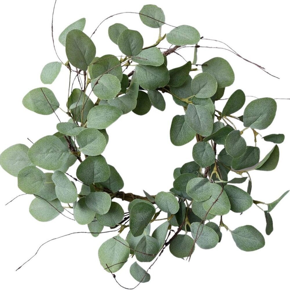 Eucalyptus Leaves Wreath Metal Polyester Green Wreath 14 Inches for The Front